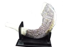 Shofar in Silver and White with Jerusalem Imagery - Judaica Jewish Israel Gift