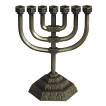 Seven Branch Medium Bronze Menorah from Holy Land Jerusalem - Roofs of Holy City - 7