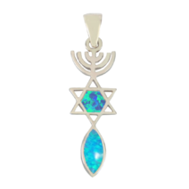 Grafted In Opal Pendant - The Messianic Seal of Jerusalem - Blue