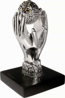 Jerusalem Globe  Held by Two Hands – Electroformed Silver