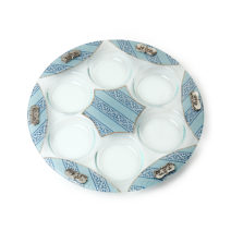 Lily Art Glass Seder Plate with Star of David and Geometric  Pattern