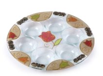 Lily Art Hand Painted Seder Plate with Tulips In Orange and Gold