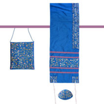 Embroidered  Blue Flowers Tallit Set - Tallitsack