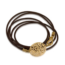Fashion  Bracelet Hear O’ Israel  - Shema Israel Leather and Top Gold Plated Jewish Kabbalah 