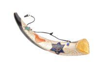 Hand Painted Anointing Oil Kudu Horn Shofar Dove & Menorah