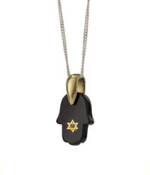 Onyx Hamsa Pendant with Star of David