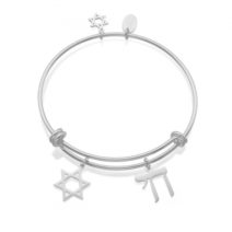 CO88  Stainless Steel Bracelet Star of David and Chai Judaica Charms