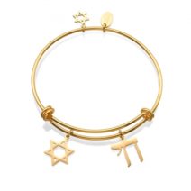 CO88  Stainless Steel Bracelet Star of David and Chai Judaica Charms