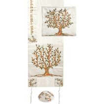 Embroidered Tallit Set Tree of Life in Brown 