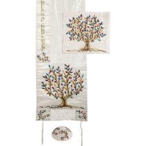 Full Embroidered Tallit Set Tree of Life Colored