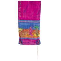 High Quality Silk Tallit with Miriam and Deborah in Fuchsia