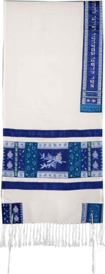 Yair Emanuel Tallit Set Blue Pomegranates Full Embroidery